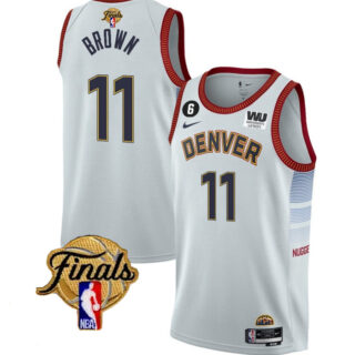 Men's Denver Nuggets #11 Bruce Brown White 2023 Finals Icon Edition With NO.6 Patch Stitched Basketball Jersey