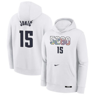 Men's Denver Nuggets #15 Nikola Jokić White 2024 25 City Edition Fleece Club Pullover Hoodie