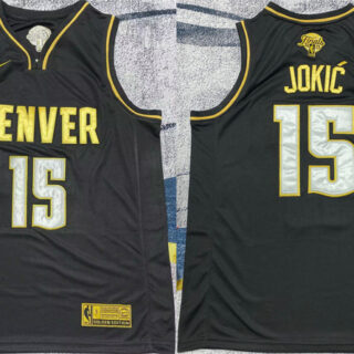 Men's Denver Nuggets #15 Nikola Jokic Black Gold 2023 Finals With NO.6 Patch Stitched Basketball Jersey