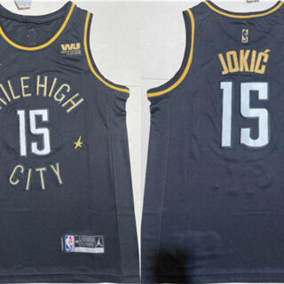 Men's Denver Nuggets #15 Nikola Jokic Black With NO.6 Patch Stitched Jersey