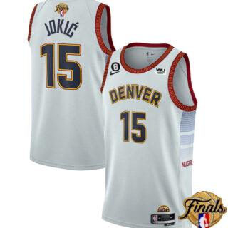Men's Denver Nuggets #15 Nikola Jokic White 2023 Finals Icon Edition With NO.6 Patch Stitched Basketball Jersey