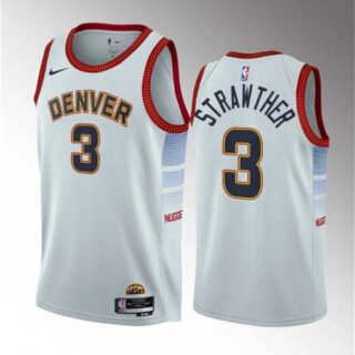 Men's Denver Nuggets #3 Julian Strawther White 2023 Draft Icon Edition Stitched Basketball Jersey
