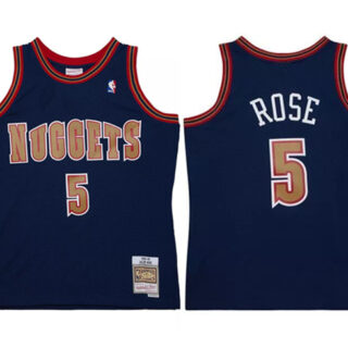 Men's Denver Nuggets #5 Jalen Rose Navy 1994 95 Mitchell & Ness Swingman Stitched Jersey