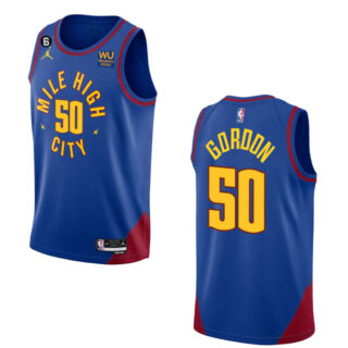 Men's Denver Nuggets #50 Aaron Gordon Blue 2022 23 Statement Edition With NO.6 Patch Stitched Jersey