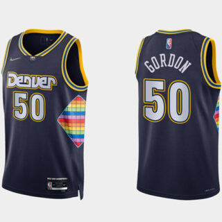 Men's Denver Nuggets #50 Aaron Gordon Navy 2021 22 City Edition 75th Anniversary Stitched Jersey