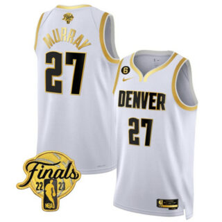 Men's Denver Nuggets Active Player Custom White Gold Edition 2023 Finals Collection With NO.6 Patch Stitched Basketball Jersey