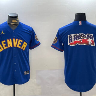 Men's Denver Nuggets Team Big Logo Blue With Patch Stitched Jersey