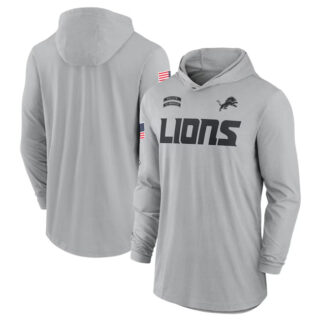 Men's Detroit Lions 2024 Gray Salute To Service Lightweight Performance Long Sleeve Hooded T-Shirt