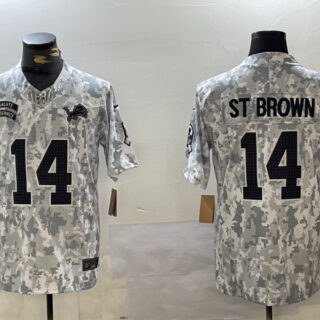 Men's Detroit Lions #14 Amon-Ra St. Brown 2024 F.U.S.E Arctic Camo Salute To Service Limited Stitched Football jerseys