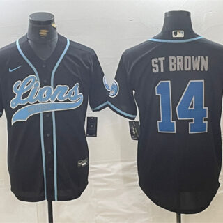 Men's Detroit Lions #14 Amon-Ra St. Brown Black Cool Base Stitched Baseball Jersey
