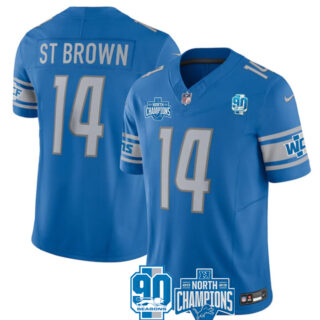 Men's Detroit Lions #14 Amon-Ra St. Brown Blue 2023 F.U.S.E. NFC North Division Champions Vapor Untouchable Limited Stitched Jersey