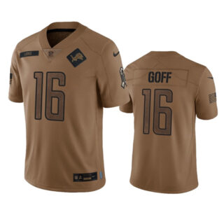 Men's Detroit Lions #16 Jared Goff 2023 Brown Salute To Service Limited Stitched Jersey