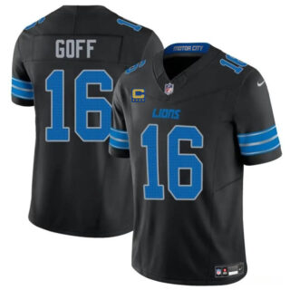 Men's Detroit Lions #16 Jared Goff Black 2024 F.U.S.E. With 4-Star C Patch 2nd Alternate Vapor Limited Stitched Jersey