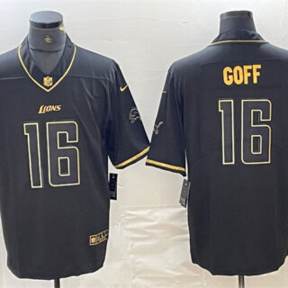 Men's Detroit Lions #16 Jared Goff Black Gold Edition Stitched Jersey