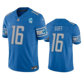 Men's Detroit Lions #16 Jared Goff Blue 2023 F.U.S.E. 90th Anniversary Vapor Untouchable Limited Stitched Jersey