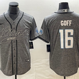 Men's Detroit Lions #16 Jared Goff Grey Cool Base Stitched Baseball Jersey
