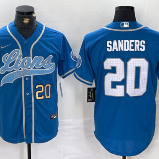 Men's Detroit Lions #20 Barry Sanders Blue Cool Base Stitched Baseball Jerseys