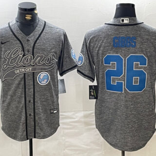 Men's Detroit Lions #26 Jahmyr Gibbs Grey Cool Base Stitched Baseball Jerseys