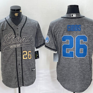 Men's Detroit Lions #26 Jahmyr Gibbs Grey Cool Base Stitched Baseball Jerseys