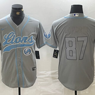 Men's Detroit Lions #87 Sam LaPorta Grey Cool Base Stitched Baseball Jerseys