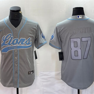 Men's Detroit Lions #87 Sam LaPorta Grey Cool Base Stitched Baseball Jersey