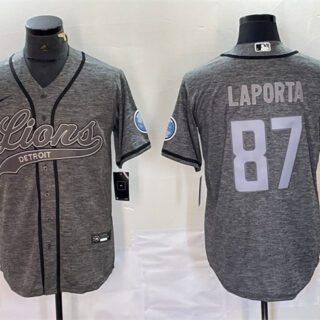 Men's Detroit Lions #87 Sam LaPorta Grey Cool Base Stitched Baseball Jerseys
