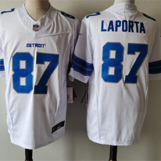 Men's Detroit Lions #87 Sam LaPorta White 2024 F.U.S.E. Vapor Limited Stitched Jersey