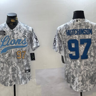 Men's Detroit Lions #97 Aidan Hutchinson 2024 Arctic Camo Salute To Service Stitched Baseball Jerseys