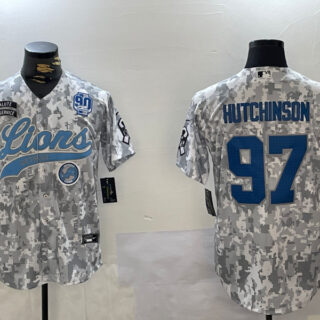 Men's Detroit Lions #97 Aidan Hutchinson 2024 Arctic Camo Salute To Service Stitched Baseball Jerseys