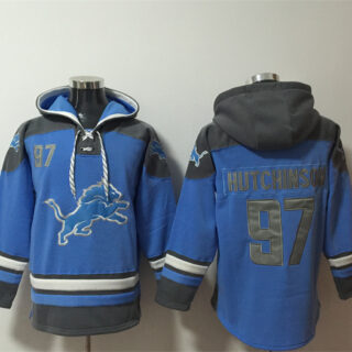 Men's Detroit Lions #97 Aidan Hutchinson Blue Ageless Must-Have Lace-Up Pullover Hoodie