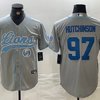 Men's Detroit Lions #97 Aidan Hutchinson Grey Cool Base Stitched Baseball Jerseys