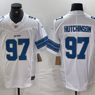 Men's Detroit Lions #97 Aidan Hutchinson White 2024 F.U.S.E. Vapor Limited Stitched Jersey
