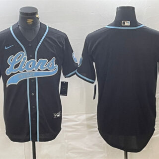 Men's Detroit Lions Blank Black Cool Base Stitched Baseball Jersey