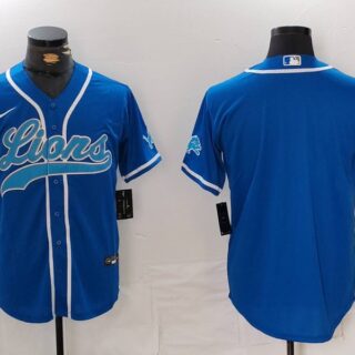Men's Detroit Lions Blank Blue Cool Base Stitched Baseball Jersey
