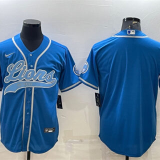 Men's Detroit Lions Blank Blue With Patch Cool Base Stitched Baseball Jersey