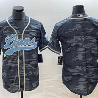 Men's Detroit Lions Blank Grey Camo Cool Base Stitched Baseball Jersey