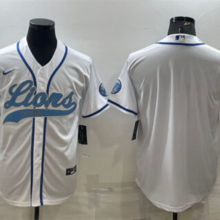 Men's Detroit Lions Blank White With Patch Cool Base Stitched Baseball Jersey