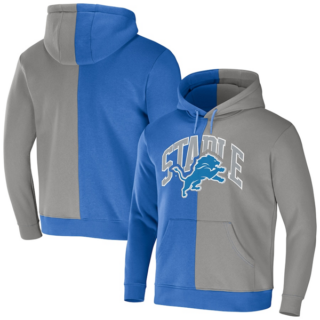 Men's Detroit Lions Blue Grey Split Logo Pullover Hoodie