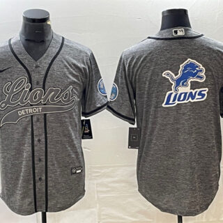 Men's Detroit Lions Grey Team Big Logo Cool Base Stitched Baseball Jersey