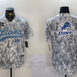 Men's Detroit Lions Team Big Logo 2024 Arctic Camo Salute To Service Stitched Baseball Jerseys