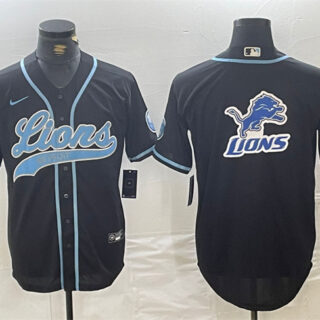 Men's Detroit Lions Team Big Logo Black Cool Base Stitched Baseball Jersey