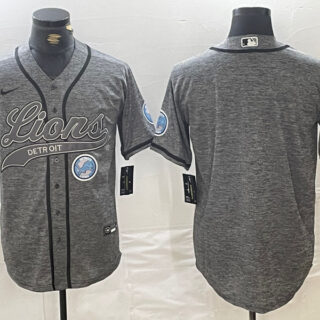 Men's Detroit Lions Team Big Logo Grey Cool Base Stitched Baseball Jersey