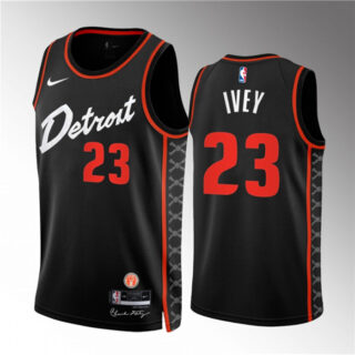 Men's Detroit Pistons #23 Jaden Ivey Black 2023 24 City Edition Stitched Basketball Jersey