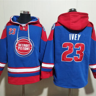 Men's Detroit Pistons #23 Jaden Ivey Blue Red Lace-Up Pullover Hoodie