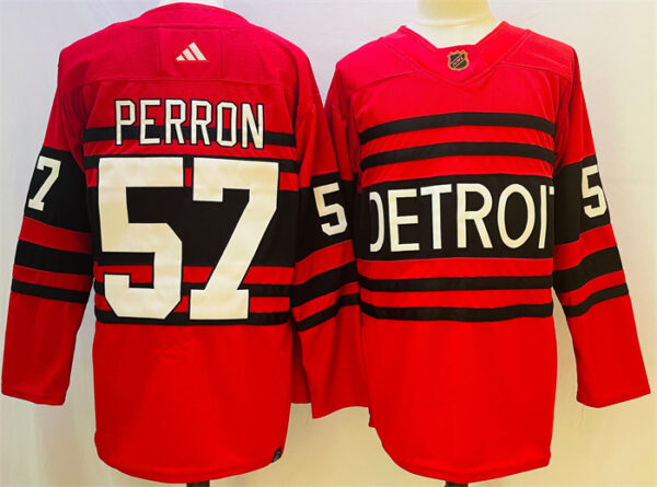 Men's Detroit Red Wings #57 David Perron Red 2022 23 Reverse Retro Stitched Jersey