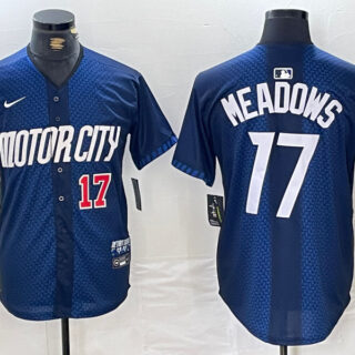 Men's Detroit Tigers #17 Parker Meadows 2024 Navy City Connect Cool Base Limited Stitched Jerseys
