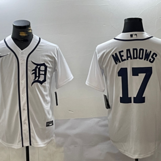 Men's Detroit Tigers #17 Parker Meadows White Cool Base Stitched Baseball Jersey