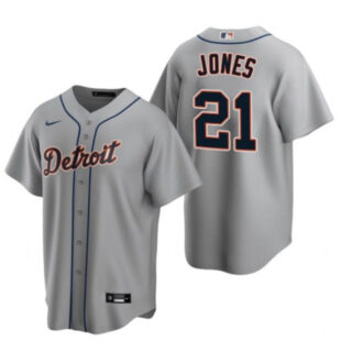 Men's Detroit Tigers #21 Jacoby Jones Grey Cool Base Stitched Jersey