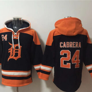 Men's Detroit Tigers #24 Miguel Cabrera Black Orange Lace-Up Pullover Hoodie