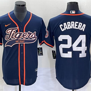 Men's Detroit Tigers #24 Miguel Cabrera Navy Cool Base Stitched Baseball Jersey